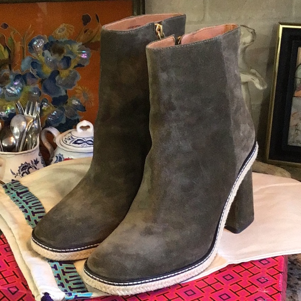 Tory Burch Olive Suede Olive Green Ankle Boots